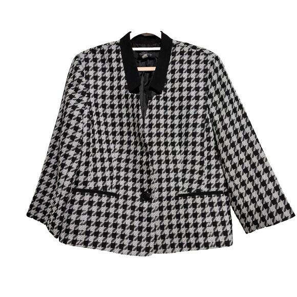 Black Label by Evan Picone Blazer Siz16 White Black Work Party One button Closur - Picture 1 of 8